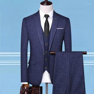 Abiti da uomo 2023 Fashion Casual Boutique Business Slim Plaid Suit 3 pezzi Set / Maschile Wedding Groom Dress Blazer Giacca Pantaloni Gilet