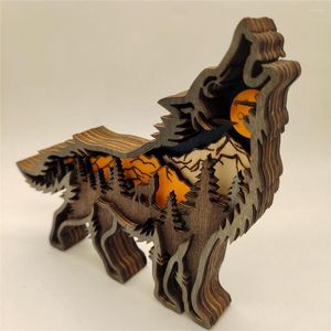 Dekorative Figuren, Weihnachtsdekoration, ausgehöhlter kleiner Wolf aus Holz, LED-Licht, niedliche Desktop-Ornamente, Heimdekoration, Zubehör