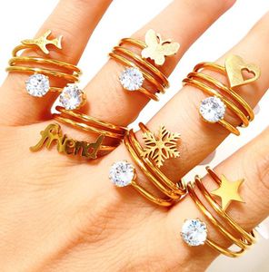 30pcs Butterfly Heart Exquisite Multilayer Women's Stainless Steel Zircon Ring Lovers Jewelry Gift Girls Party Accessories