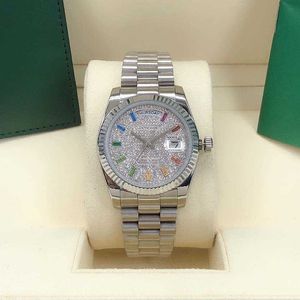 High quality Luxury Baguette Diamond Full Star Dial 36mm Women's Watch 2813 Automatic steel waterproof watch
