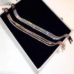 Super Glittering New Ins Fashion Luxury Designer Full Rhinestone Diamond Link Chain Armband för Woman Girls 17cm Rose Gold Silv272w