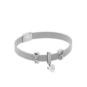 Wholesal925 Sterling Silver Reflective Armband med logotypgravering för Pandora -stil smycken kvinnlig nätklipp charm reflektion CR326Y