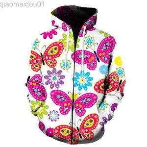 Herrtröjor tröjor utsökta tecknad fjärilsmönster 3D tryckt hoodie tröjor män mode pullover harajuku streetwear dragkedja hoodies l230721