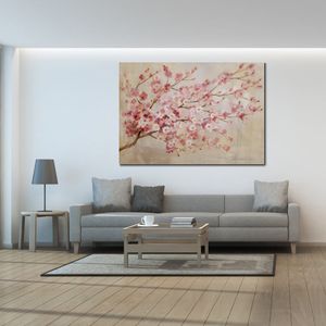 Arte abstrata contemporânea em tela abril flor de cerejeira texturizada pintura a óleo feita à mão decoração de parede