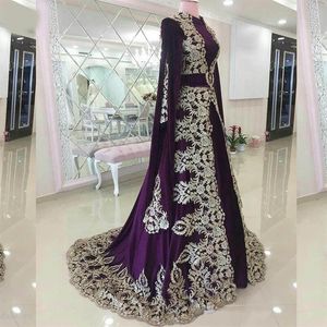 2021 Marockan Caftan Evening Dresses Purple Elegant Dubai Abaya Arabiska klänningar för specialstillfällen Prom -klänning med applikationer280s