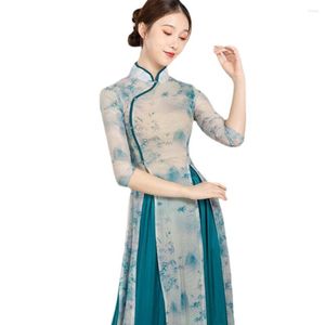 Vestidos Casuais Terno Feminino Cheongsam Top Solto Calças de Pernas Largas Roupas de Prática de Dança Clássica Estilo Chinês Skort Étnico