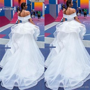 Long White Lace A Line Off Shoulder 2021 Tulle Bride Wedding Dress Bridal Wear robe de marriage Rufles Bridal Gowns188J