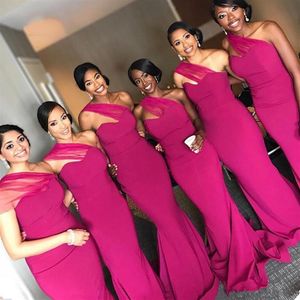 Sydafrika Black Gilrs Mermaid Fuschia Bridesmaid Dresses 2019 One Shoulder Floor Längd lång kvällsklänningar Maid of Honours Dress216i