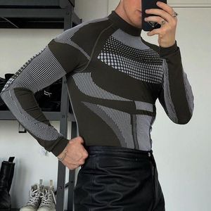 High-level Sexy Slim-fit Base Shirt Men's Casual Sports Elastic Tight High Neck Knit T-shirt