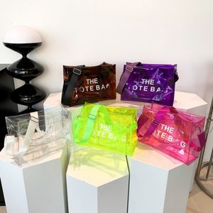 Evening Bags Women Clear Shoulder Bag Letter Transparent Travel Tote Bag PVC Jelly Bag Summer Candy Color Beach Tote Bags Luxury Design Bag 230721