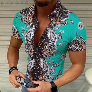 Mäns casual skjortor sommar mode vintage mönster tryck kort ärm skjortor herrar vänd ner krage skjorta 2023 ny casual knoped cardigan topp män l230721
