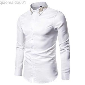 Camisas casuais masculinas camisa branca bordada masculina 2022 nova camisa masculina com botão para baixo camisa social para casamento camisa casual masculina camisa masculina XXL L230721