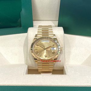 Uma nova caixa original relógio de pulso pulseira relógio 40mm presidente 40mm ouro amarelo 18k champanhe romano canelado 270y