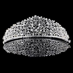 Sparśający srebrny duży ślub Diamante Pageant Tiaras Fryzjer Kryształowe korony ślubne dla narzeczonych biżuteria do włosów 3092