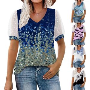 Kvinnors T-skjortor Fashion Casual Loose Shirt V Neck Short Sleeve Puff Top T-shirt Handla T-shirts för kvinnor Camisetas