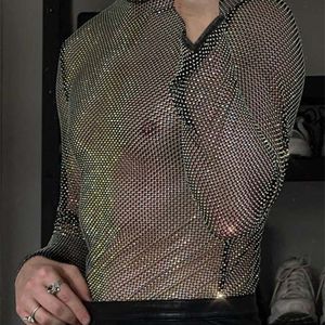 Magliette da uomo Party Nightclub Style Top INCERUN Men Glitter Mesh See through Camiseta Sexy Male All match Manica lunga T-shirt sottili S 5XL 230720