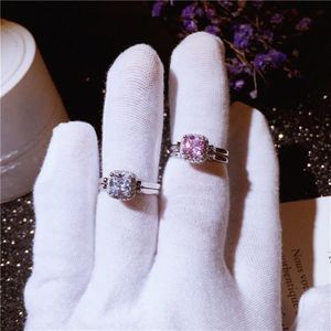 Anéis femininos de zircônia dupla face criativos personalidade coreana reversível 2 cores alianças de casamento de pedra jóias de dedo Bague Femme185L