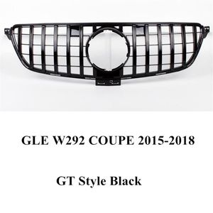 1 bit GT -stil svart front racing grillgaller för GLE W292 coupe ABS Silver Kidney Mesh Grille251D
