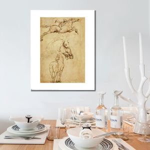 Berömd porträtt canvas konst Leonardo da Vinci målning skiss av en häst handgjorda moderna café bardekor