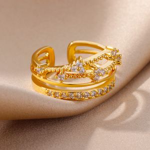 Flerskikts rostfria styrringar för kvinnor Guldpläterad justerbar zirkonring vintage damer bröllop estetiska juveler anillos