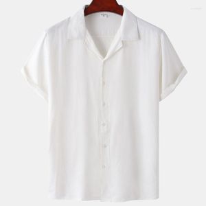 Men's Casual Shirts White Color Shirt For Men Streetwear Turn Down Collar Short Sleeve Button Blouses Tops