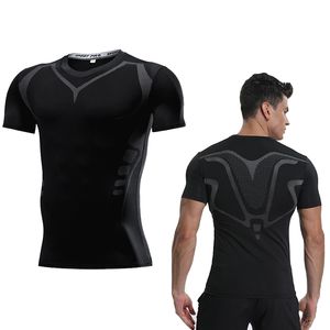 Camisas de compressão de camiseta de manga curta respirável wicking top esportivo camiseta masculina verão bodybuilding esporte roupa para homem correndo