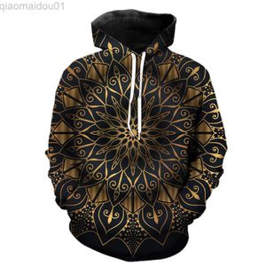 Felpe con cappuccio da uomo Felpe Mandala Felpe con cappuccio da uomo Moda Unisex Divertente Stampa 3D Manica lunga oversize con cappuccio Giacche Casual 2022 Vendita calda Cool Pullover L230721