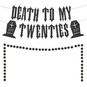 Bannerflaggor Black Glitter Death to My Twenties Banner 30th Birthday Decorations for Women Men Circle Dot Garland för begravning 30 -årsdag 230720