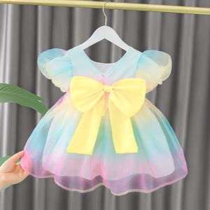 Nuove maniche a sbuffo bambina fiocco vestito festa di compleanno dolce adorabile bambino balletto sera matrimonio fiore ragazza abiti da principessa