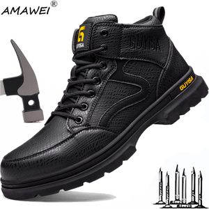 Säkerhetsskor Amawei Non-Slip Mens Puncture-Proof Leather Shoes Waterproof Work Prot0ective Boots Steel Toe Safety Intestructible Sneakers 230720