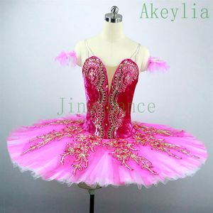 Ragazze Dark Pink Ballerina Sugar Plum Fairy Professional Pancake Ballet Stage Costumi Rose Red Flower fata balletto tutu per le donne 294i