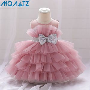 MQATZ Summer Dress 1 Year Puffy Pink Kids Bow Battesimo Princess Brithday Vestidos Toddler Bambini Battesimo Baby Girl Clothes