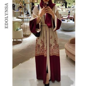 Süslü Abaya Robe 2019 Ön Açık Nakış Kereste Kırmızı Müslüman Elbise Dubai Abaya Türkiye Fas Kaftan İslami Giyim Eid D613238D