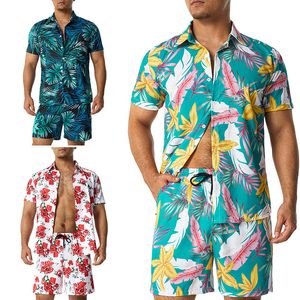 Herrespår 11 färger herr mode tryck set lapel kort ärm avslappnad skjorta strand shorts set sommarlov Hawaiian kostymer s5xl 230720