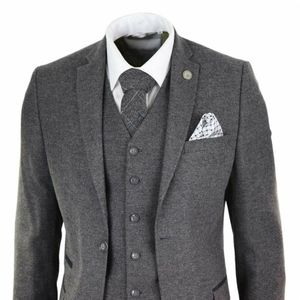 Terno masculino de lã tweed Peaky Blinders 3 peças autêntico ajuste personalizado dos anos 1920 clássico formal para baile de formatura jaqueta calça colete 260B