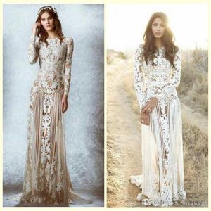 Zuhair Murad Lace Vintage Vintage Wedding Dresses Custom Made Long Sleves Court Train Beach Country Bridals Crew A-Line Lac195s