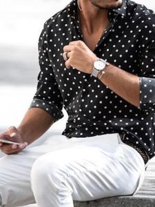 Erkekler Sıradan Gömlek Sonbaharda Men's Shirt Moda Sokağı Çekim Sıradan Polka Dot Baskı Uzun Longleeved Top 230720