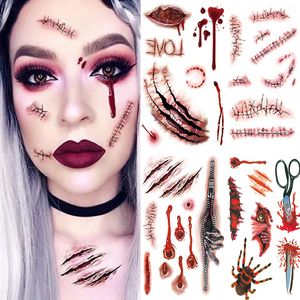 Kroppsmakeup halloween tatuering klistermärken diy parti terror realistiska sömnad skador sår icke-toxiska varaktiga tillfälliga klistermärken