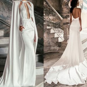 Eleganckie nowe modne sukienki ślubne syreny 2022 z Wrap Wysokiej jakości satynowy kantar Garden Train Garden Custom Made Bridal Solens3140