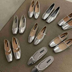 Sapatos formais Bailamos Feminino Fashing Silver Flats Sapatos Bailarina Dedo Redondo Raso Sapatos de Balé Feminino Mocassim Macio Zapatos Mujer 40 L230721