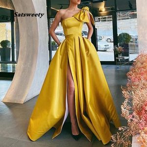 A-Line Prom-klänning länge med fickor 2021 Vestidos de Fiesta Side Split Vestidos Elegantes Robe de Soiree Evening Gowns301f