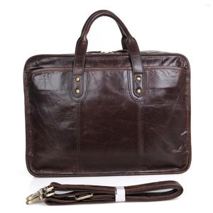 Briefcases Business Men Briefcase Bag Genuine Leather Shoulder Messenger Bags Quality Cow Tote Male Office 15" Laptop Handbags