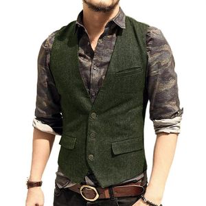 Mens Suit Vest V Neck Wool Herringbone Tweed Casual Waistcoat Formal Business Vest Groomman For Green Black Brown3073