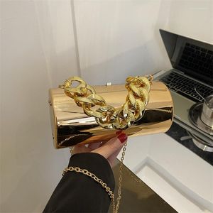 Abendtaschen Barrelförmige Damentasche Metallic Mode Kette Handtasche Harte Luxus Brieftasche Ins Kleine Zylinder Spiegel Schulter Frau