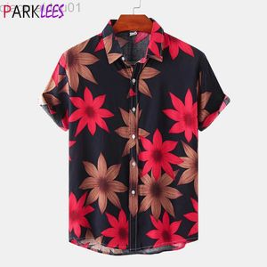 Erkekler Sıradan Gömlek 2022 Yeni Funky Floral Hawaii Gömlek Erkekler İçin Kısa Kollu Günlük Düğme Down Beach Shirtler Erkekler Günlük Tatil Partisi HA Gömlek L230721