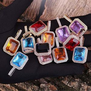 18k Gold Gem Stone Red Blue Purple Black Lab Ruby Pendant Halsband Micro Pave Bling Bling Pendant Hip Hop Jewelry252V