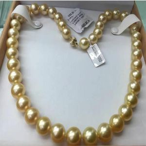 Fina pärlor smycken enstaka sträng 10-11mm sydsjön runda naturliga guldpärlhalsband 18 tum 14k247o
