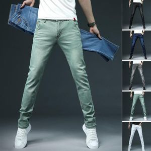 Mens Jeans Summer Thin Cotton Casual Trousers All-Match Stretch Slim Low-Rise Waist Zipper Denim Pencil Pants Men's279u