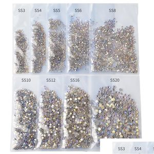 Dekoracje grafiki paznokci 1440pcs/pakiet SS3-SS20 Starry AB Rhinestones for Nails 3D Flatback Glass Strass Non Fix Crystal Charm Glitter Dr Dhmjt