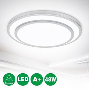 Ceiling Lights Depuley 50cm 48W Modern Dimmable Round LED Light Remote Control 3 Color Changeable For Bedroom Dining Living Room Silver